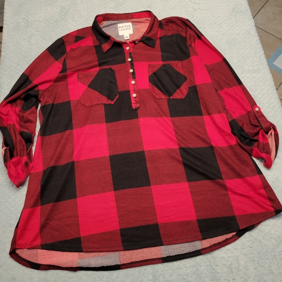 NWT-NEW YORK LAUNDRY RED & BLACK PLAID FLANNEL-SIZE-3X - Picture 2 of 12